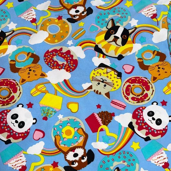 Dog Cats Donuts Rainbow Scrub Top Shirt Womens XL - Picture 9 of 9